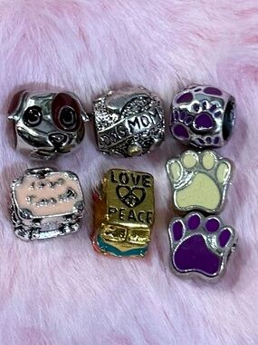 7 Bull Terrier Dog Mom Footprint Paw Charm Set - Not Pandora